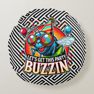 Buzzing Celebration Round Cushion