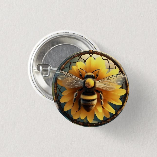 "Buzzing Dreams: Sunflower Bee Dreamcatcher" 3 Cm Round Badge (Front & Back)