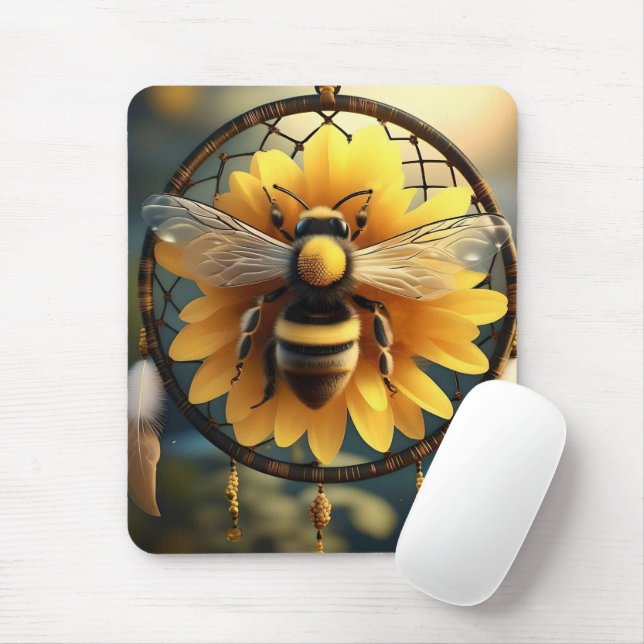 "Buzzing Dreams: Sunflower Bee Dreamcatcher" Mouse Mat (With Mouse)