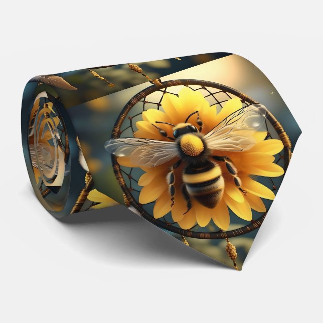 "Buzzing Dreams: Sunflower Bee Dreamcatcher" Tie (Rolled)