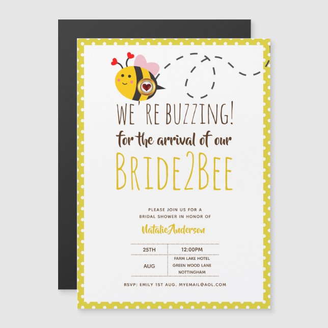 BUZZING For ARRIVAL of BRIDE2BEE Bridal Shower Bee Magnetic Invitation (Front/Back)