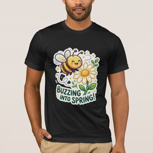 Buzzing Into Spring Cute Bee Graphic Tee (Front)