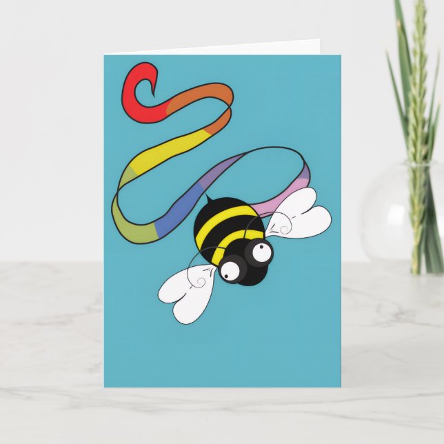 Buzzing Rainbow Bee Card (Blank Inside) (Front)