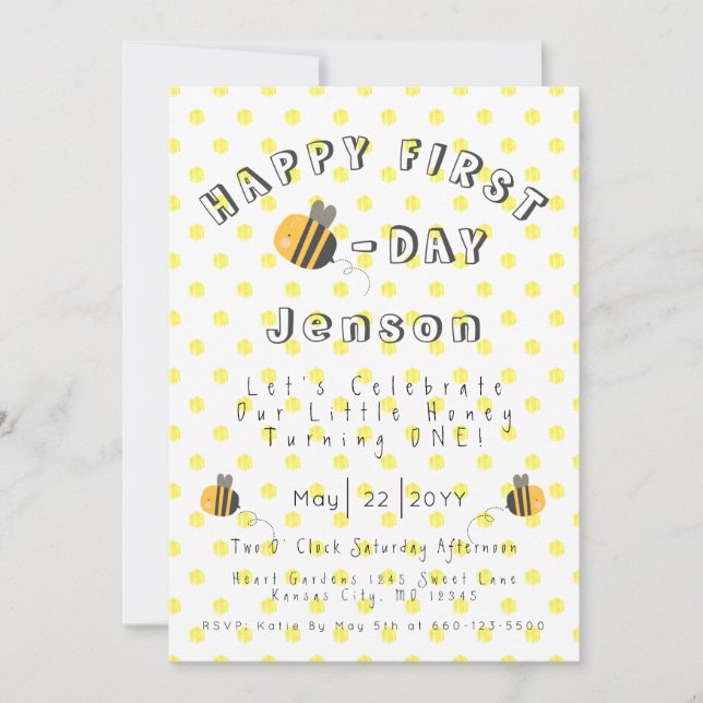 Buzzing with Celebration Honey Bee First Birthday  Invitation (Front)