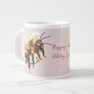 Buzzing With Holiday Spirit Bees Tangled In Lights Large Coffee Mug