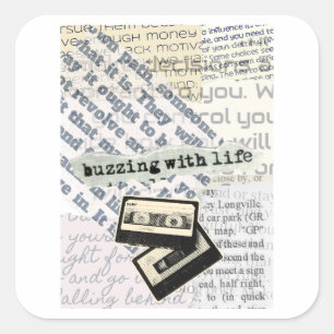 Buzzing With Life Vintage Cassette Collage Square Sticker