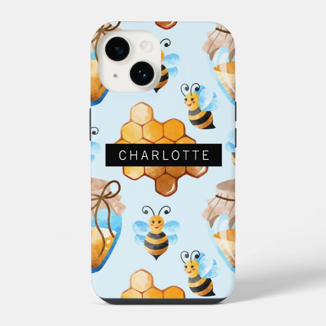 Buzzy Bee And Honey Hive Pattern Personalised iPhone Case (Back)
