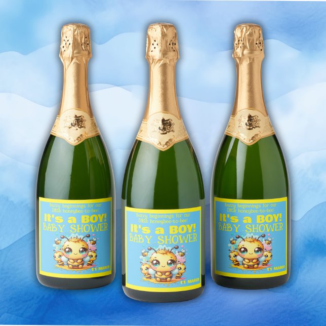 Buzzy beginnings honeybee-to-bee Baby Shower | Sparkling Wine Label (Creator Uploaded)
