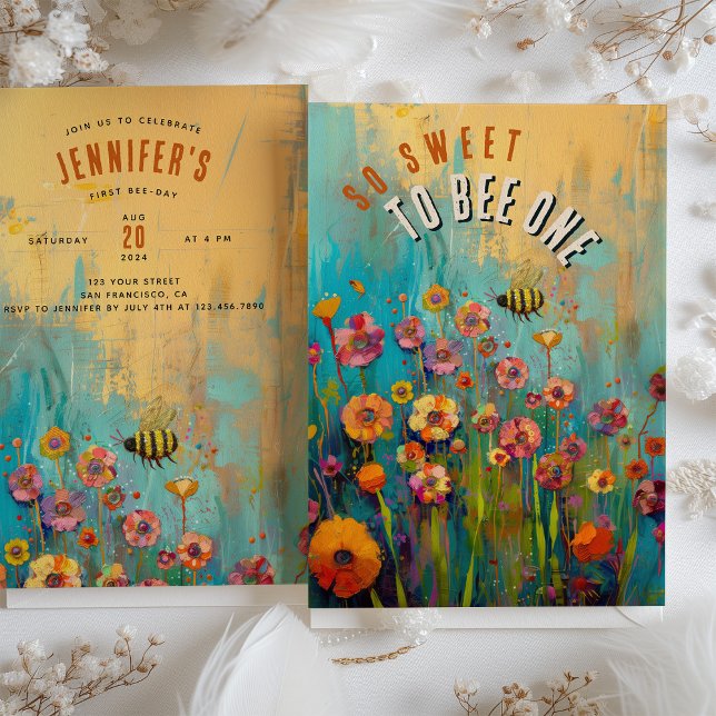 Buzzy Blooms: First Bee-Day Party Invitation (Creator Uploaded)