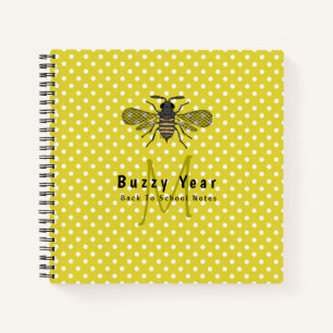 BUZZY YEAR Monogram BEE Yellow Polkadots Student Notebook