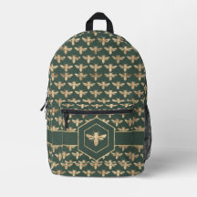 Buzzz- Elegant Gold HoneyBee Pattern on Dark Green
