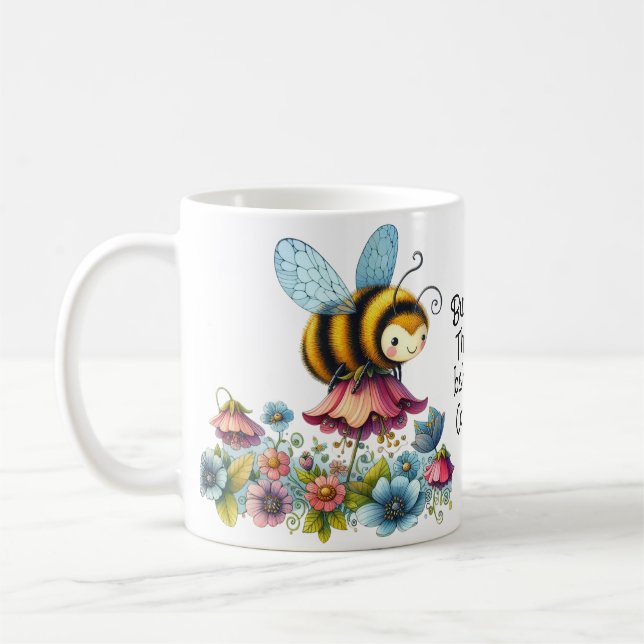 Buzzz Off, Bee and Flowers Coffee Mug (Left)