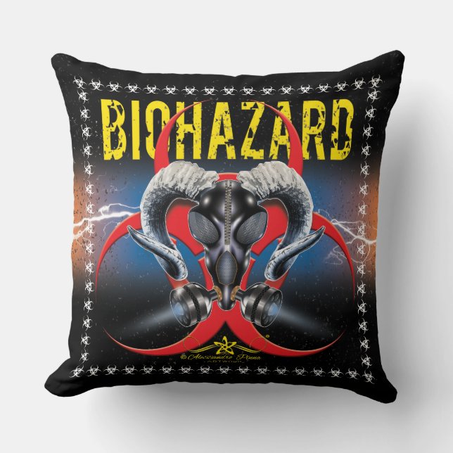 BW! BIOHAZARD WARNING! SKULL CUSHION (Front)