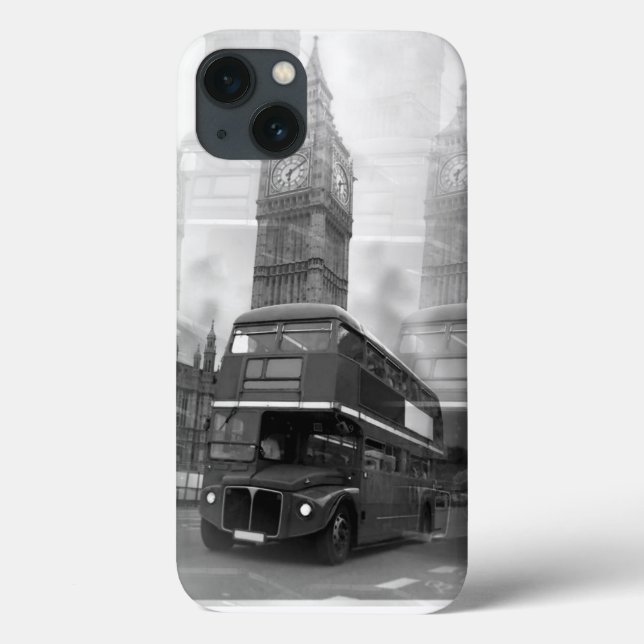 BW Black & White London Bus & Big Ben Case-Mate iPhone Case (Back)