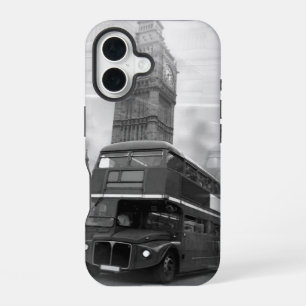 BW Black & White London Bus & Big Ben iPhone 16 Case
