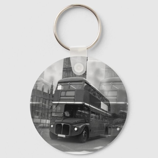 BW Black & White London Bus & Big Ben Key Ring (Front)