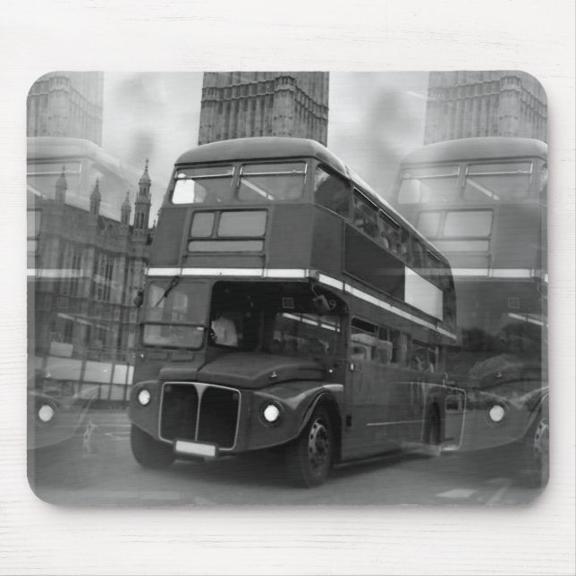 BW Black & White London Bus & Big Ben Mouse Mat (Front)