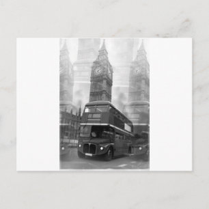 BW Black & White London Bus & Big Ben Postcard