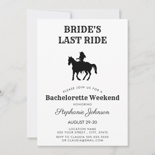 BW  Bride's Last Ride Bachelorette Weekend  Invitation (Front)