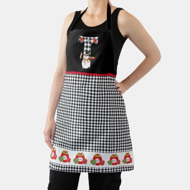 BW Buffalo Checks Pattern Monogram T | Snowman Apron (Insitu)
