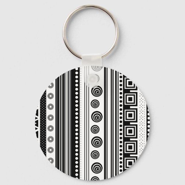 BW decorative aztec texture Key Ring (Front)