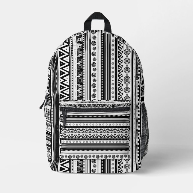 BW decorative aztec texture Printed Backpack (Front)