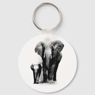 BW Elephant & Baby Elephant Key Ring