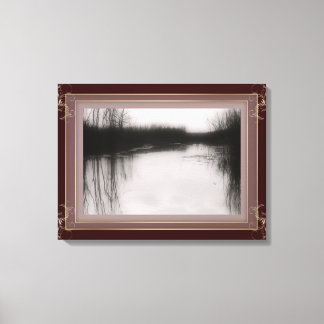 BW Flooded Field Photo Stretched Canvas Print