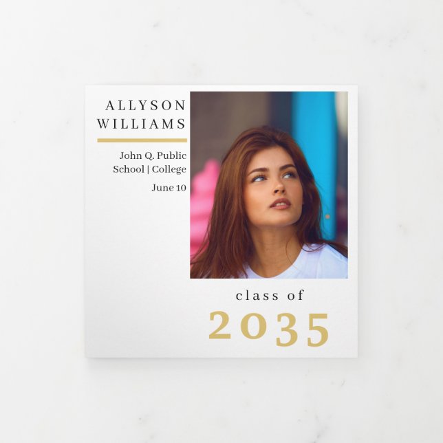 BW | Gold Elegant Classy 8 Photo Graduation Tri-Fold Announcement (Cover)