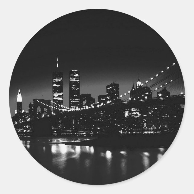 BW New York City at Night Classic Round Sticker (Front)