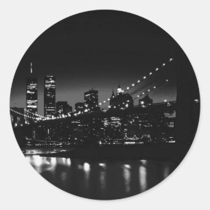 BW New York City at Night Classic Round Sticker