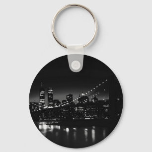 BW New York City at Night Key Ring