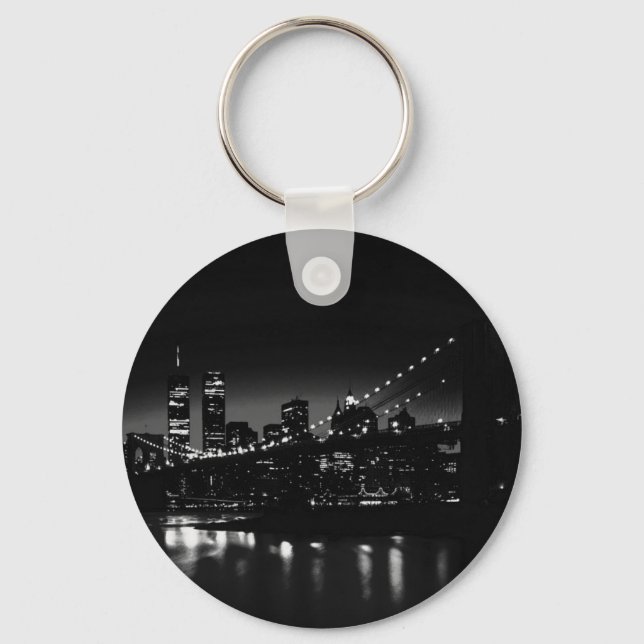 BW New York City at Night Key Ring (Front)