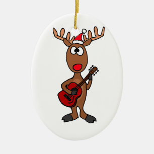 BW- Reindeer Playing Guitar Christmas Ornament