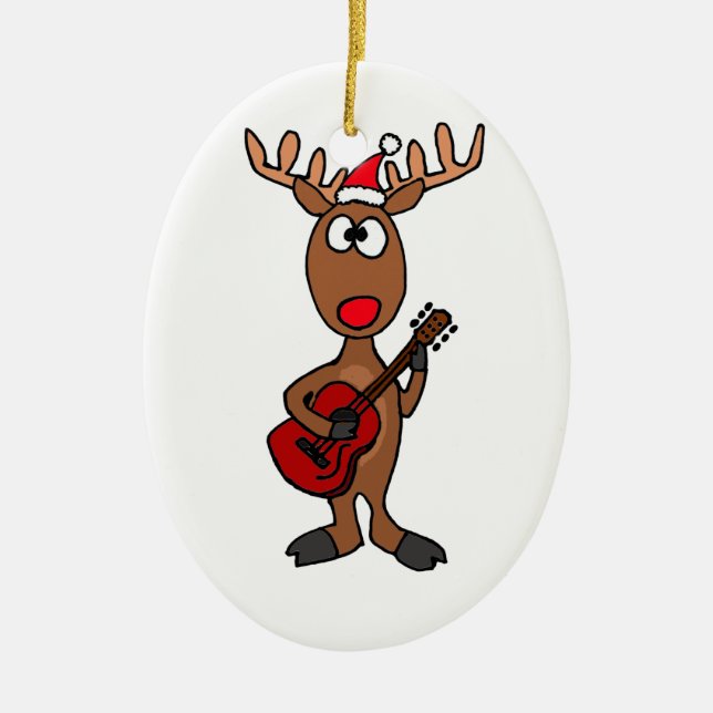 BW- Reindeer Playing Guitar Christmas Ornament (Front)