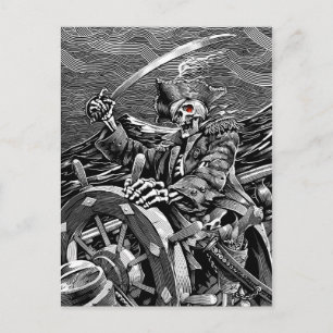 BW Skeleton Pirate Postcard
