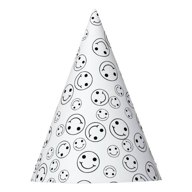 BW Smiling Emoji Faces Party Hat (Front)