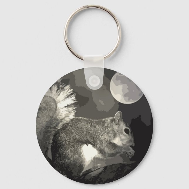 BW Squirrel & Moon Key Ring (Front)