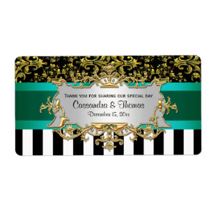 BW Stripe, Black Gold Damask H Wine Bottle Label