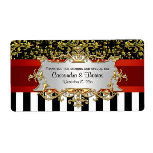 BW Stripe, Black Gold Damask H Wine Bottle Label