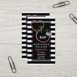 BW Stripes Modern Nurse Nursing Stethescope Business Card