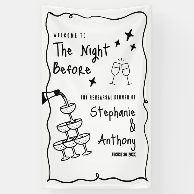 BW Whimsical Frame and Champagne The Night Before  Banner (Vertical)