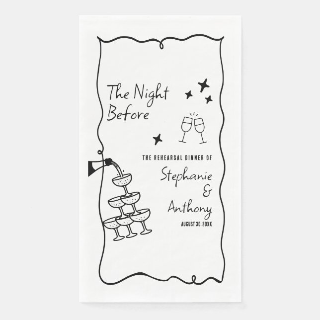 BW Whimsical Frame and Champagne The Night Before  Napkin (Front)
