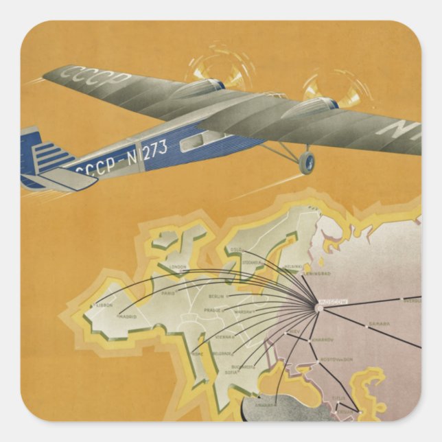 By Air to USSR Square Sticker (Front)