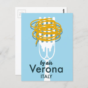 By Air Verona Italy retro travel poster. Postcard