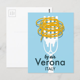 By Air Verona Italy retro travel poster. Postcard