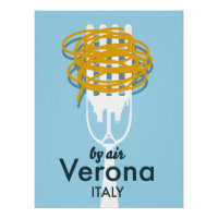 By Air Verona Italy retro travel poster.
