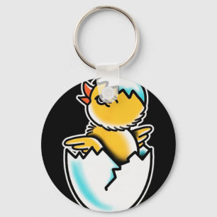 By Chick Cracked Egg Spring Chicken Key Ring