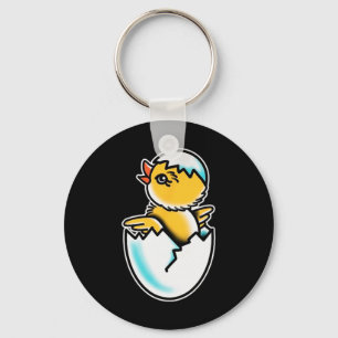 By Chick Cracked Egg Spring Chicken Key Ring