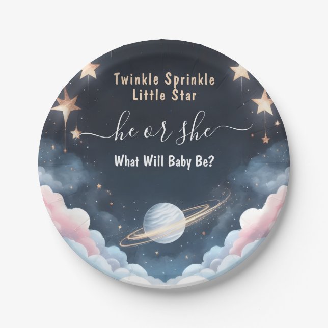 By Cloud Twinkle Twinkle Little Star Gender Reveal Paper Plate (Front)